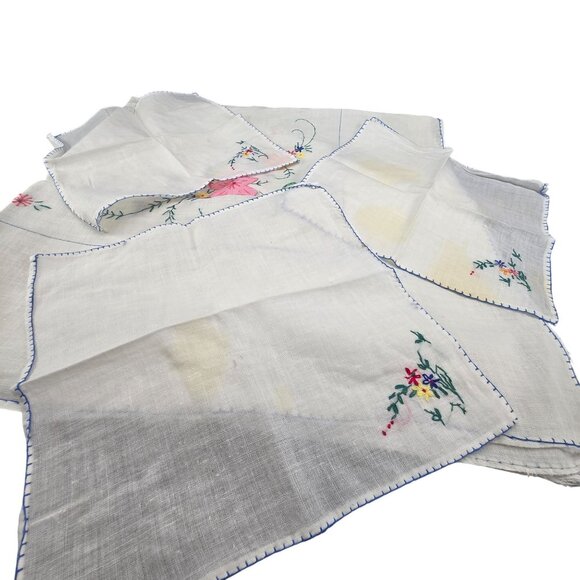 Vintage Embroidered Linen Tablecloth & Napkins Set With Floral Design JJ3968 - Picture 10 of 10